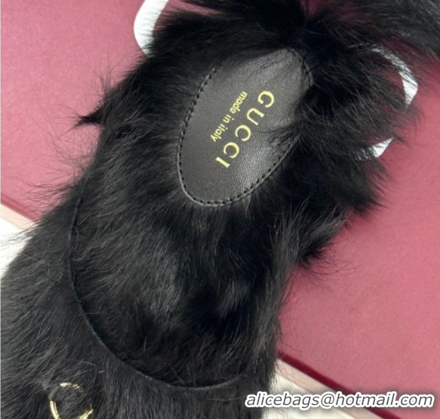 Most Popular Gucci Wool Flat Mules with Horsebit Black 1020046