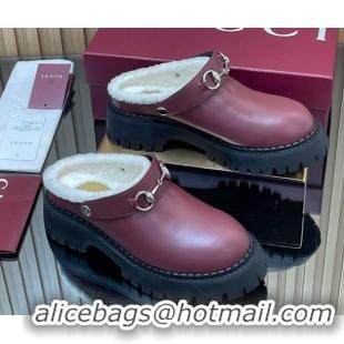 Discount Gucci Leather and Wool Mule with Horsebit 835829 Red 1020047