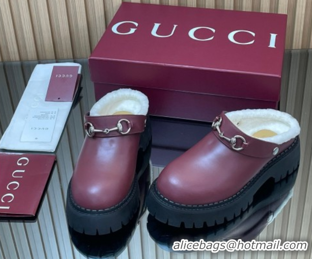 Discount Gucci Leather and Wool Mule with Horsebit 835829 Red 1020047