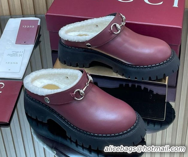 Discount Gucci Leather and Wool Mule with Horsebit 835829 Red 1020047