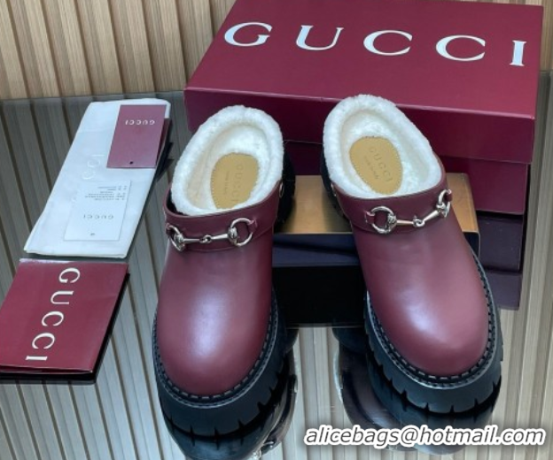 Discount Gucci Leather and Wool Mule with Horsebit 835829 Red 1020047
