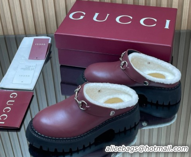 Discount Gucci Leather and Wool Mule with Horsebit 835829 Red 1020047