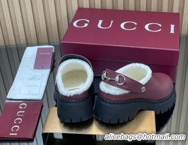 Discount Gucci Leather and Wool Mule with Horsebit 835829 Red 1020047