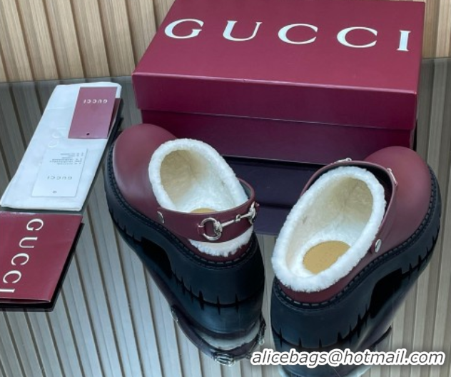 Discount Gucci Leather and Wool Mule with Horsebit 835829 Red 1020047