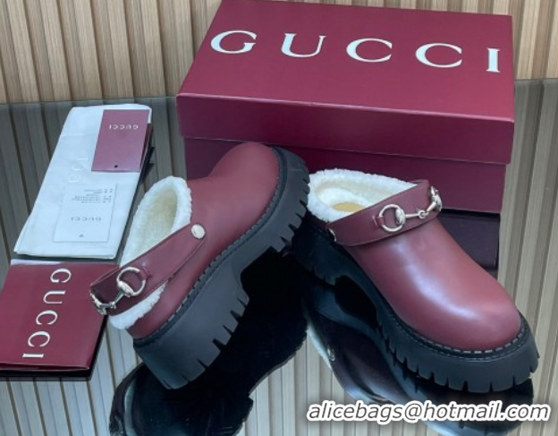 Discount Gucci Leather and Wool Mule with Horsebit 835829 Red 1020047