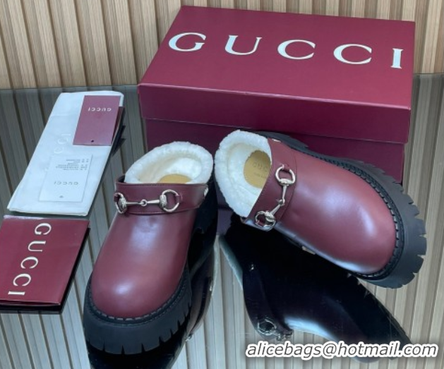 Discount Gucci Leather and Wool Mule with Horsebit 835829 Red 1020047