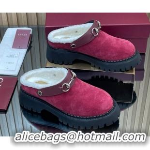 Best Luxury Gucci Suede and Wool Mule with Horsebit 835829 Red 1020053