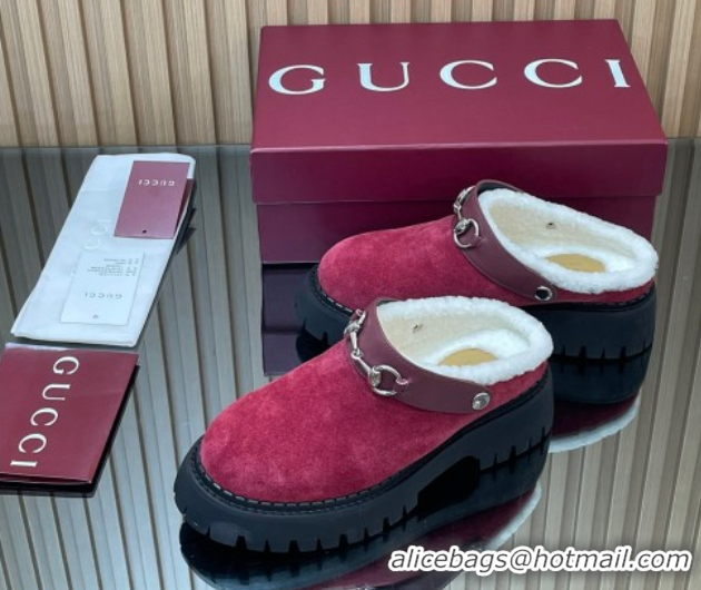 Best Luxury Gucci Suede and Wool Mule with Horsebit 835829 Red 1020053