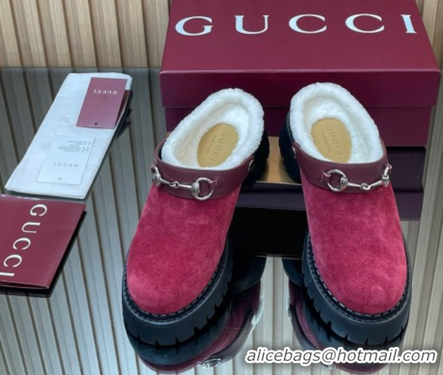 Best Luxury Gucci Suede and Wool Mule with Horsebit 835829 Red 1020053