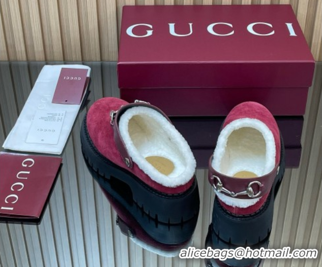 Best Luxury Gucci Suede and Wool Mule with Horsebit 835829 Red 1020053