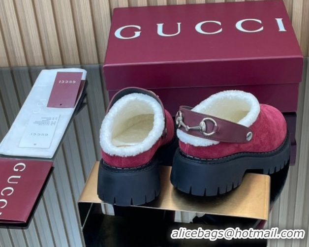 Best Luxury Gucci Suede and Wool Mule with Horsebit 835829 Red 1020053