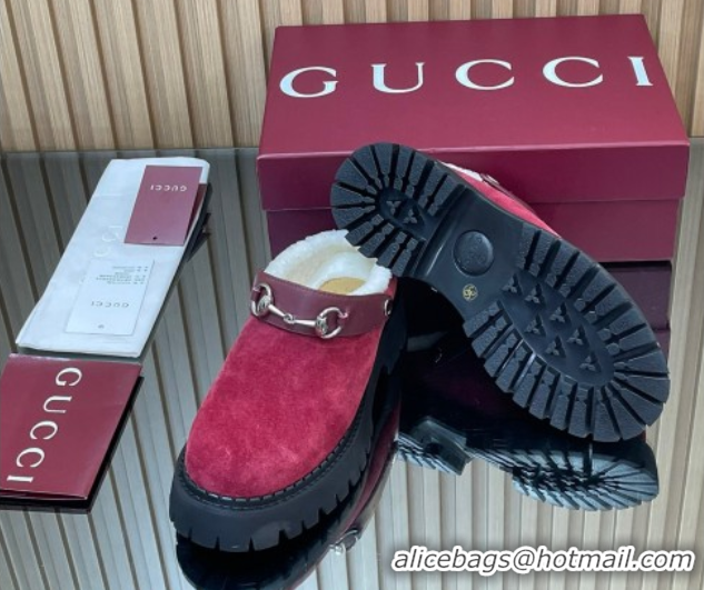 Best Luxury Gucci Suede and Wool Mule with Horsebit 835829 Red 1020053