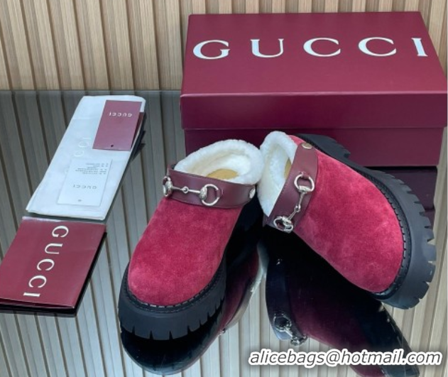 Best Luxury Gucci Suede and Wool Mule with Horsebit 835829 Red 1020053