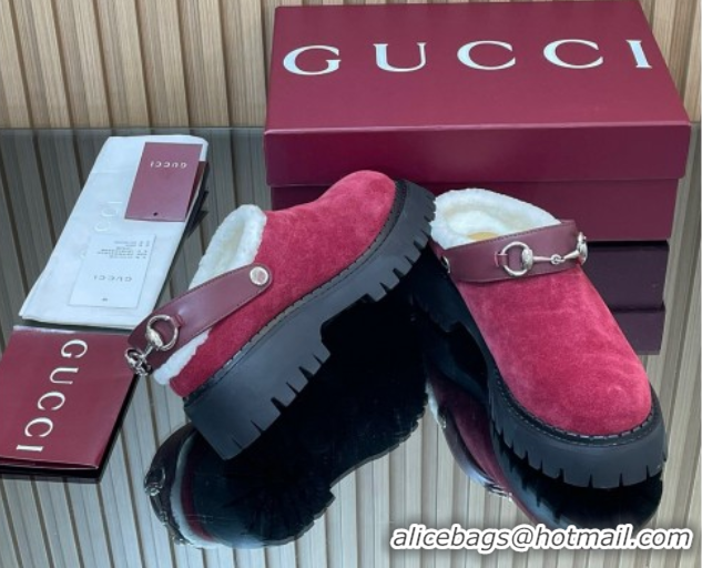 Best Luxury Gucci Suede and Wool Mule with Horsebit 835829 Red 1020053