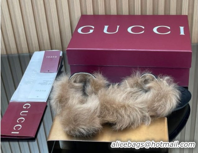 Good Quality Gucci Jordaan GG Suede and Wool Flat Slipper with Horsebit Black GG102003 1020054