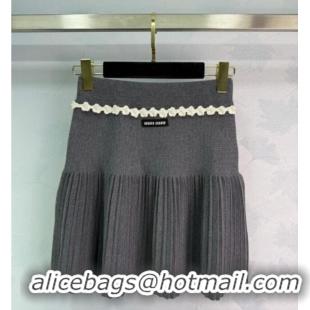 Unique Grade Miu Miu Wool Knit Skirt with Bloom 0814 Grey 2025