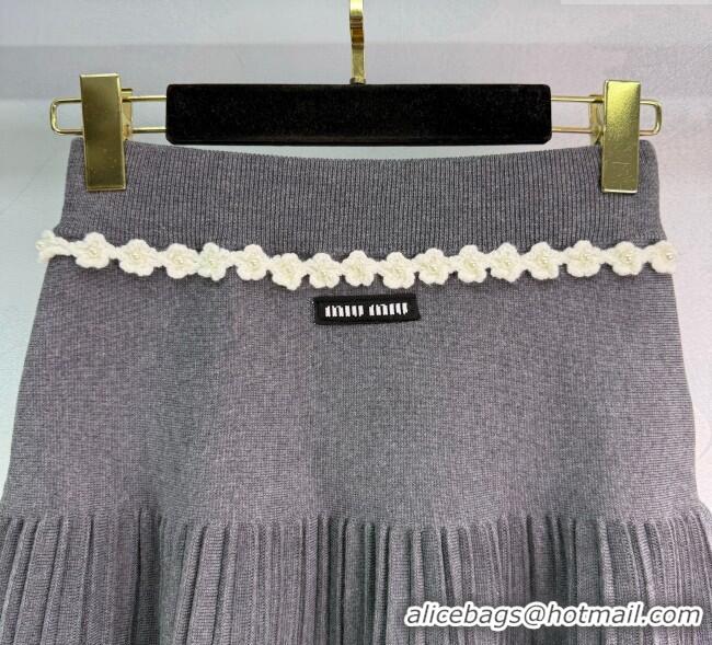 Unique Grade Miu Miu Wool Knit Skirt with Bloom 0814 Grey 2025