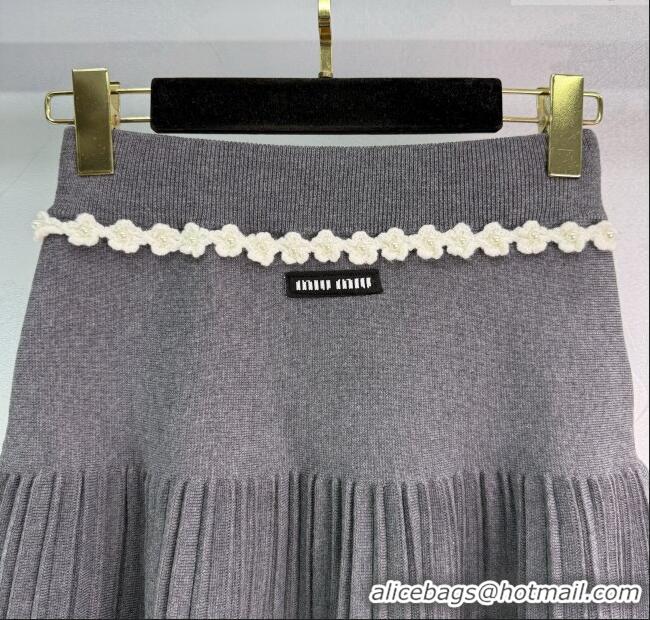 Unique Grade Miu Miu Wool Knit Skirt with Bloom 0814 Grey 2025