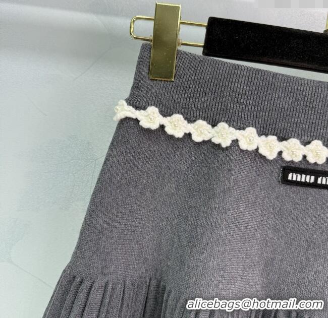 Unique Grade Miu Miu Wool Knit Skirt with Bloom 0814 Grey 2025