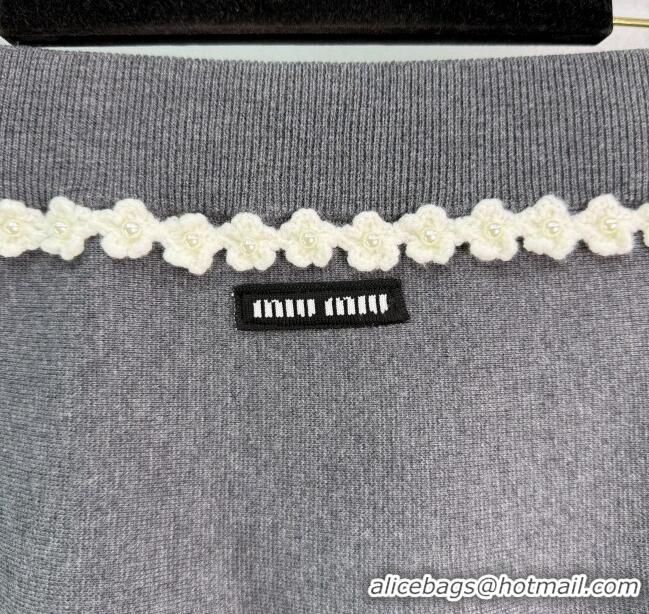 Unique Grade Miu Miu Wool Knit Skirt with Bloom 0814 Grey 2025
