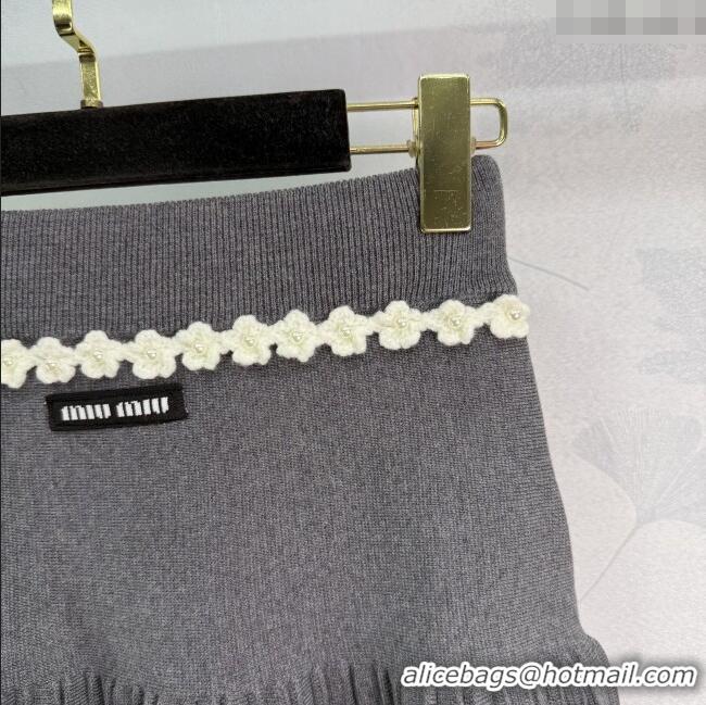 Unique Grade Miu Miu Wool Knit Skirt with Bloom 0814 Grey 2025