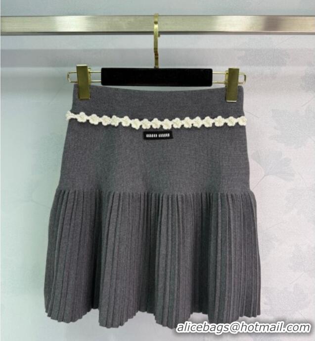 Unique Grade Miu Miu Wool Knit Skirt with Bloom 0814 Grey 2025
