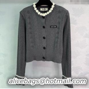Reasonable Price Miu Miu Wool Knit Cardigan with Bloom 4004 Grey 2025