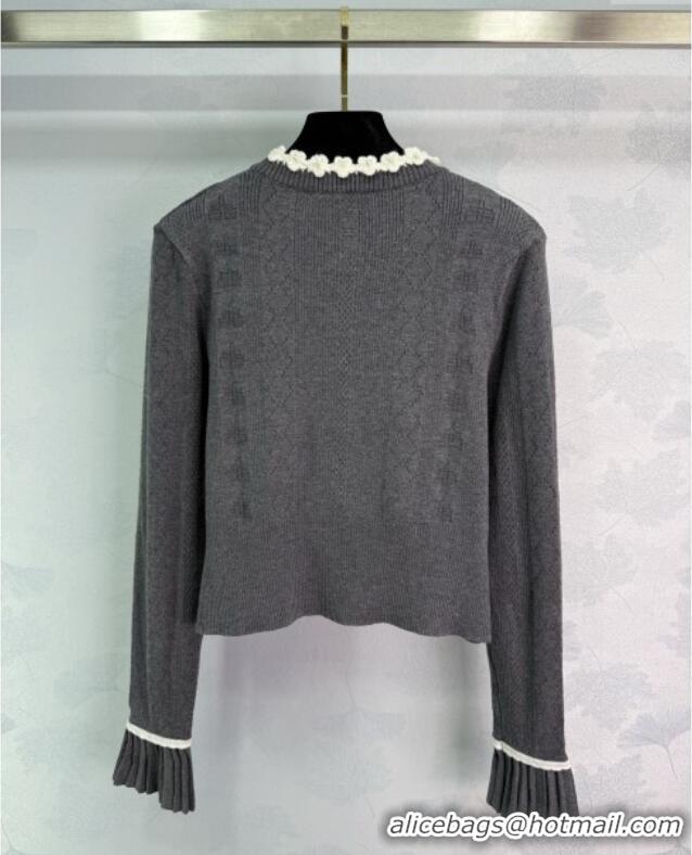Reasonable Price Miu Miu Wool Knit Cardigan with Bloom 4004 Grey 2025