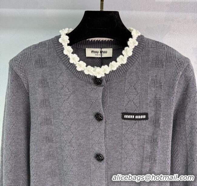 Reasonable Price Miu Miu Wool Knit Cardigan with Bloom 4004 Grey 2025