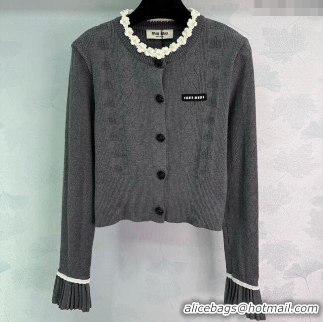 Reasonable Price Miu Miu Wool Knit Cardigan with Bloom 4004 Grey 2025