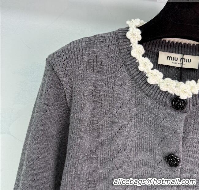 Reasonable Price Miu Miu Wool Knit Cardigan with Bloom 4004 Grey 2025
