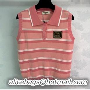 ​Buy Fashionable Miu Miu Striped Knit Vest 0814 Pink 2025