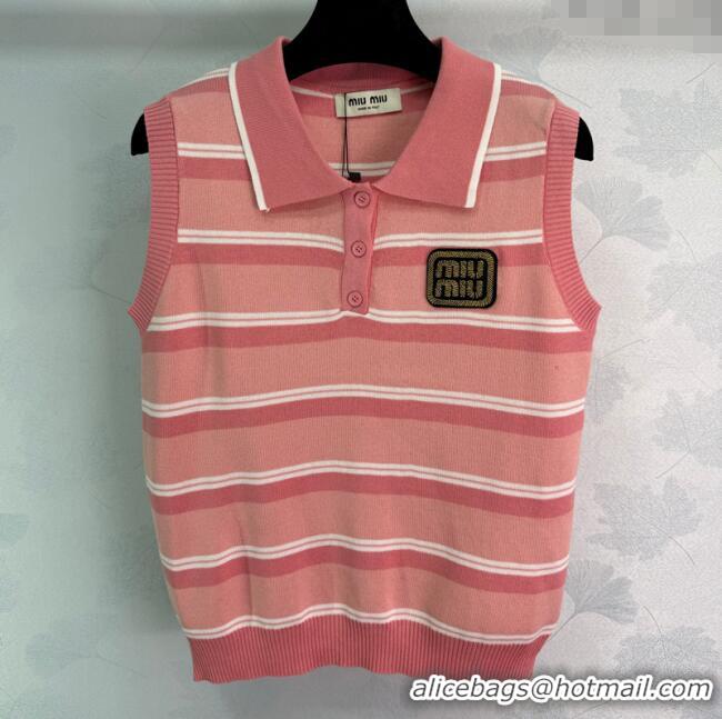 ​Buy Fashionable Miu Miu Striped Knit Vest 0814 Pink 2025