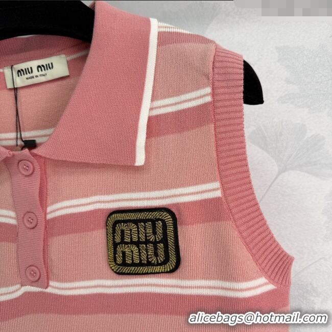 ​Buy Fashionable Miu Miu Striped Knit Vest 0814 Pink 2025