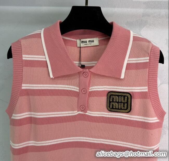 ​Buy Fashionable Miu Miu Striped Knit Vest 0814 Pink 2025