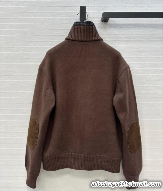 Super Quality Miu Miu Sheepskin Suede and Knit Jacket 0814 Dark Brown 2025