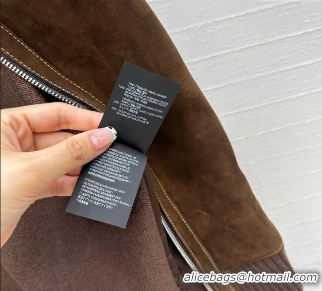 Super Quality Miu Miu Sheepskin Suede and Knit Jacket 0814 Dark Brown 2025