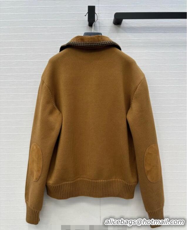 Big Discount Miu Miu Sheepskin Suede and Knit Jacket 0814 Tan Brown 2025
