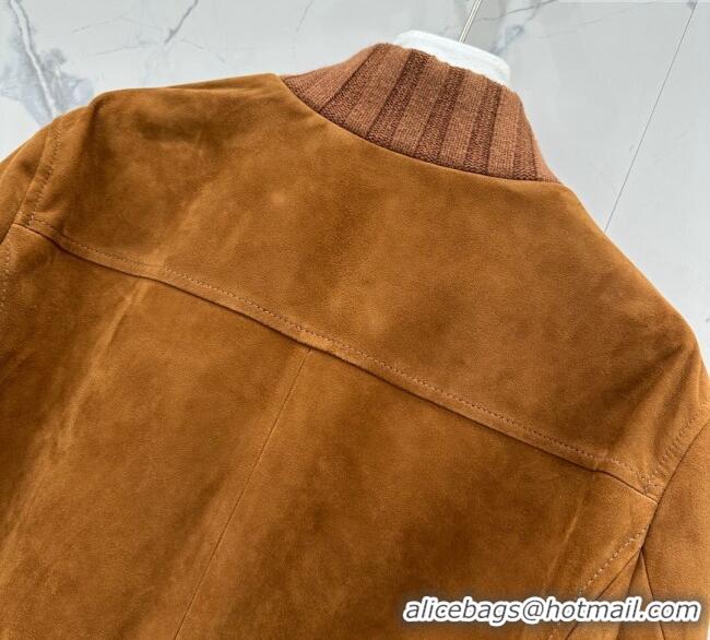 Super Quality Miu Miu Sheepskin Suede Jacket with Strass 0814 Tan Brown 2025