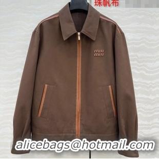Top Grade Miu Miu Canvas and Lambskin Jacket 0814 Brown 2025