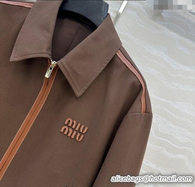 Top Grade Miu Miu Canvas and Lambskin Jacket 0814 Brown 2025