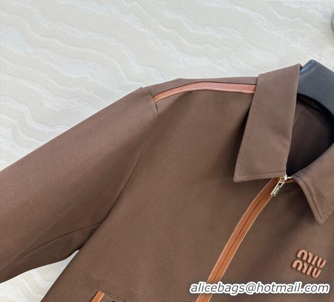 Top Grade Miu Miu Canvas and Lambskin Jacket 0814 Brown 2025