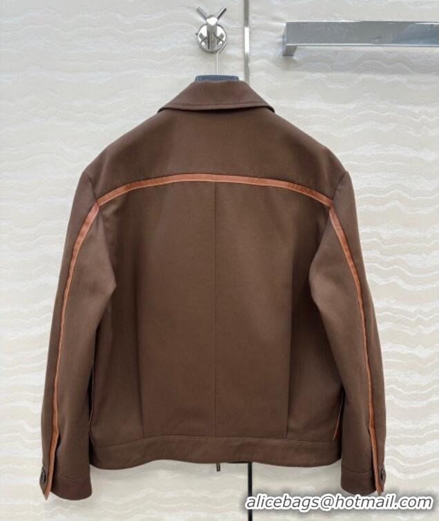 Top Grade Miu Miu Canvas and Lambskin Jacket 0814 Brown 2025