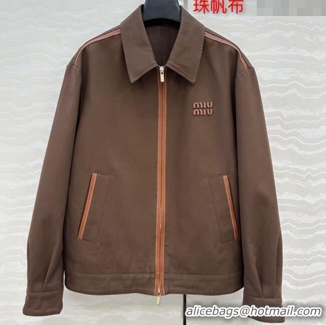 Top Grade Miu Miu Canvas and Lambskin Jacket 0814 Brown 2025