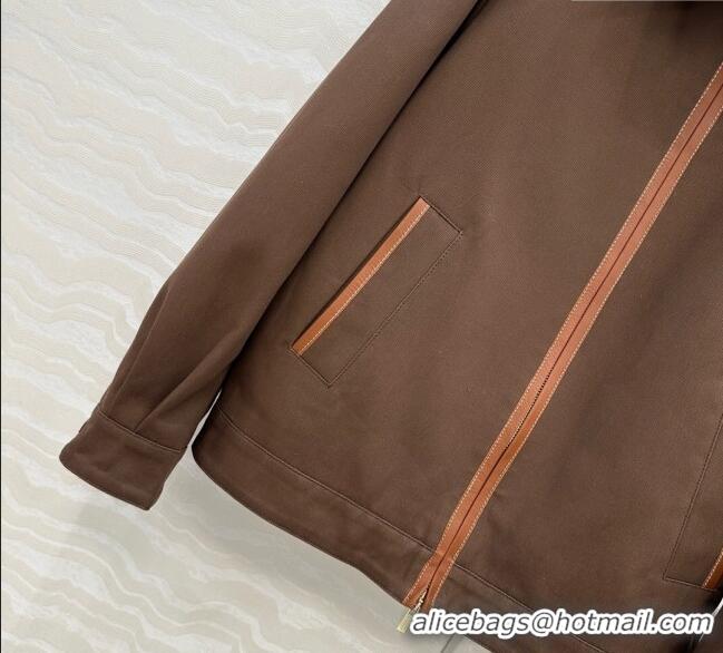 Top Grade Miu Miu Canvas and Lambskin Jacket 0814 Brown 2025