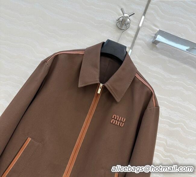 Top Grade Miu Miu Canvas and Lambskin Jacket 0814 Brown 2025