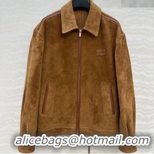 Reasonable Price Miu Miu Sheepskin Suede Jacket 0814 Brown 2025