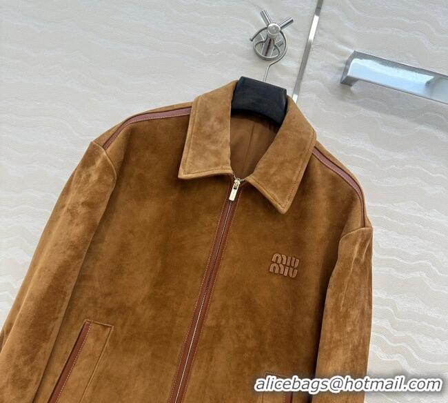 Reasonable Price Miu Miu Sheepskin Suede Jacket 0814 Brown 2025