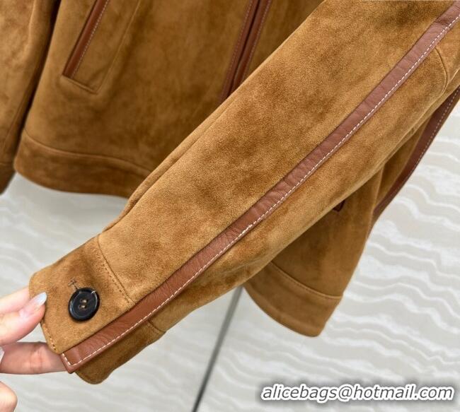 Reasonable Price Miu Miu Sheepskin Suede Jacket 0814 Brown 2025