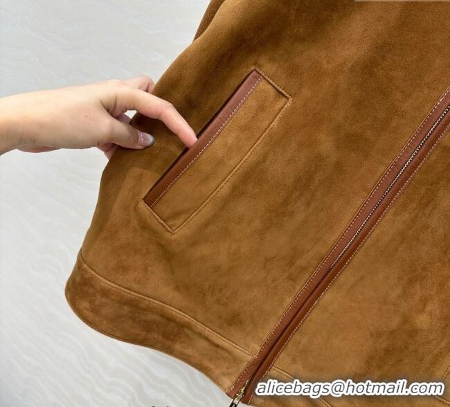 Reasonable Price Miu Miu Sheepskin Suede Jacket 0814 Brown 2025